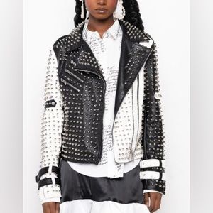 Black White Studded Moto Jacket